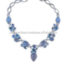 Chalcedony und Multi Edelstein 925 Sterling Silber Halskette Schmuck